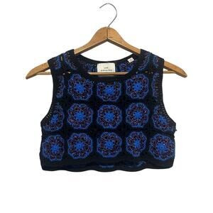 Les Coyotes de Paris Kim Flower Crochet Vest CROP Short Sweater XS